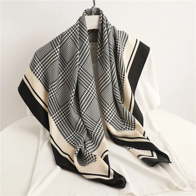 Spring Scarf Women\'s Luxury Design Scarf Silk Smooth Scarf Soft Muslim Headband Shawl Beach 90x90cm