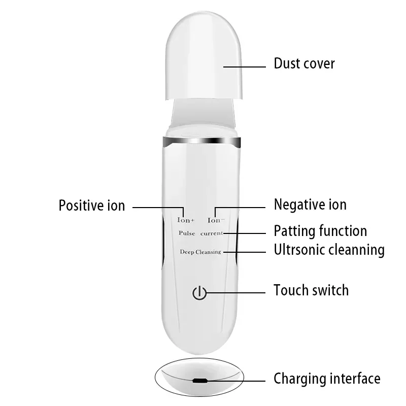 Ultrasone Huid Scrubber Trillingen Gezicht Peeling Mee-Eter Verwijderaar Diep Gezicht Reiniging Porie Spatel Ultrasoon Schoonheidsinstrument