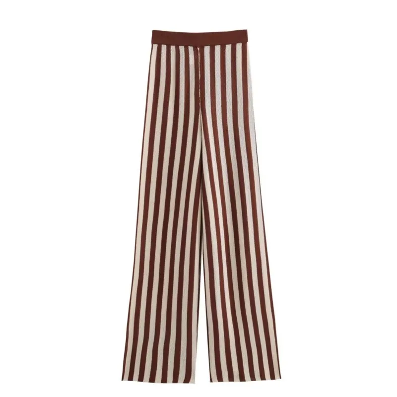 2024 Summer New Women's Fashionable Knitted Striped Top + Pants Set Chic And Elegant Women's Two-piece Set