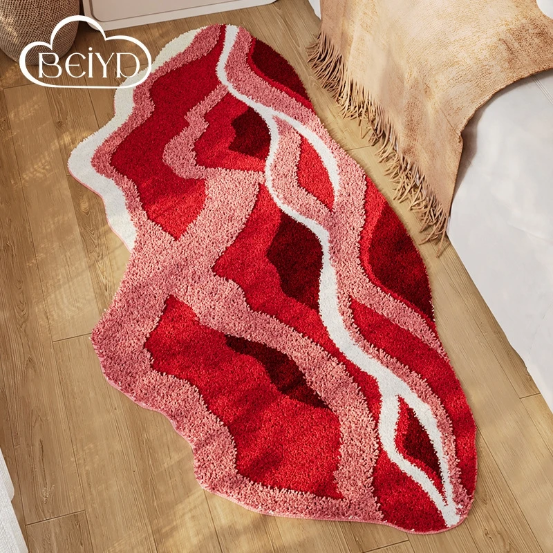

Irregular Bedside Rug Abstract Geometric Carpet Long Strip Plush Floor Mat Bedroom Under Bed Sofa Home Interior Decor Soft Cozy