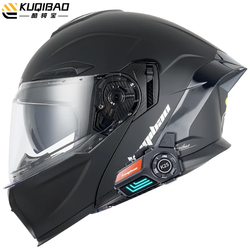 KUQIBAO Motorcycle Helmet Flip Up Helmet Bluetooth Anti-fog Double Lens Full Face Helmet DOT Certification Casco Moto Motocross