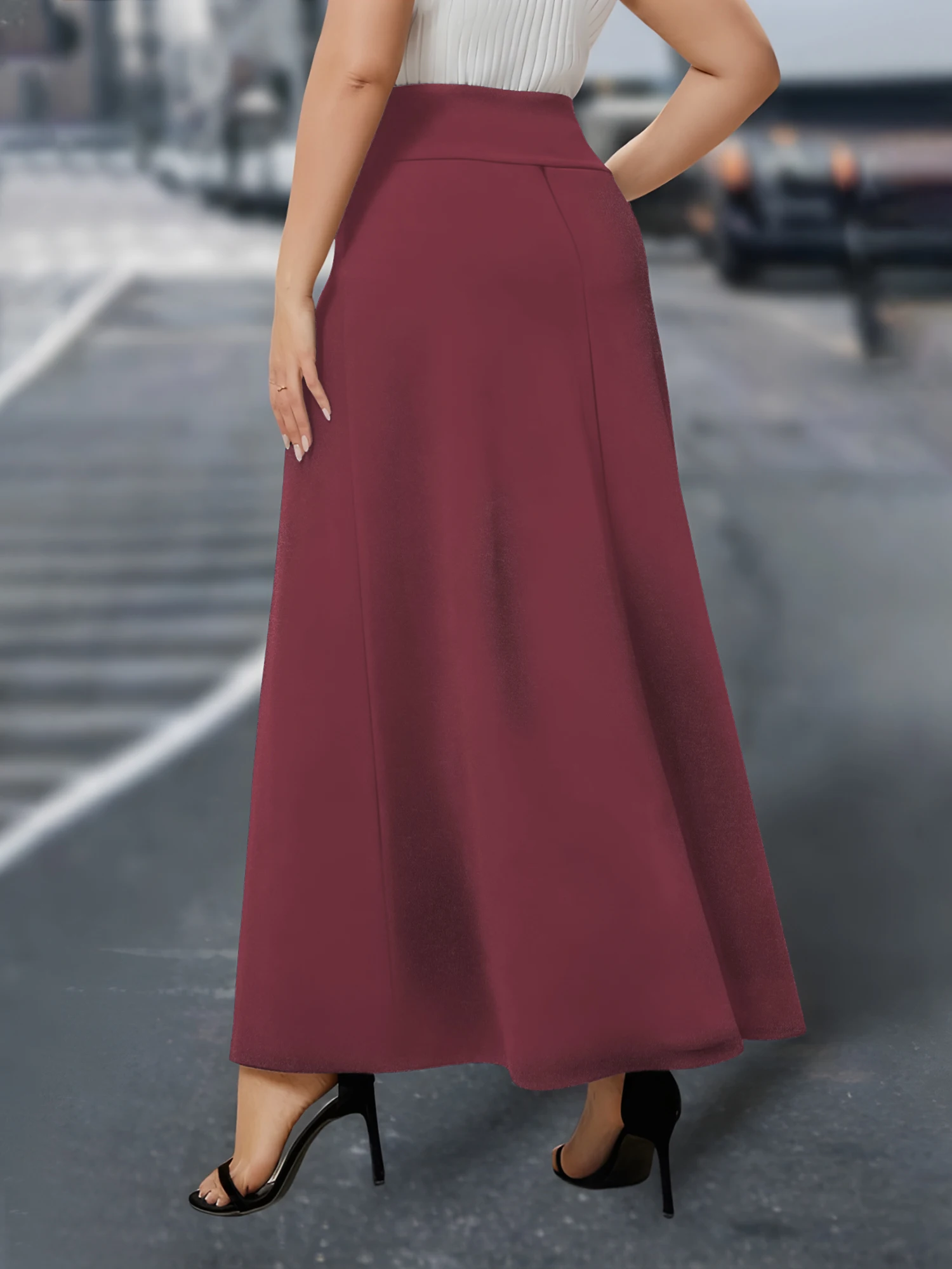 High Waist Fold-Over Maxi Skirt, Elegant A-Line Silhouette, Business Office & Formal Meeting Wear - view 5