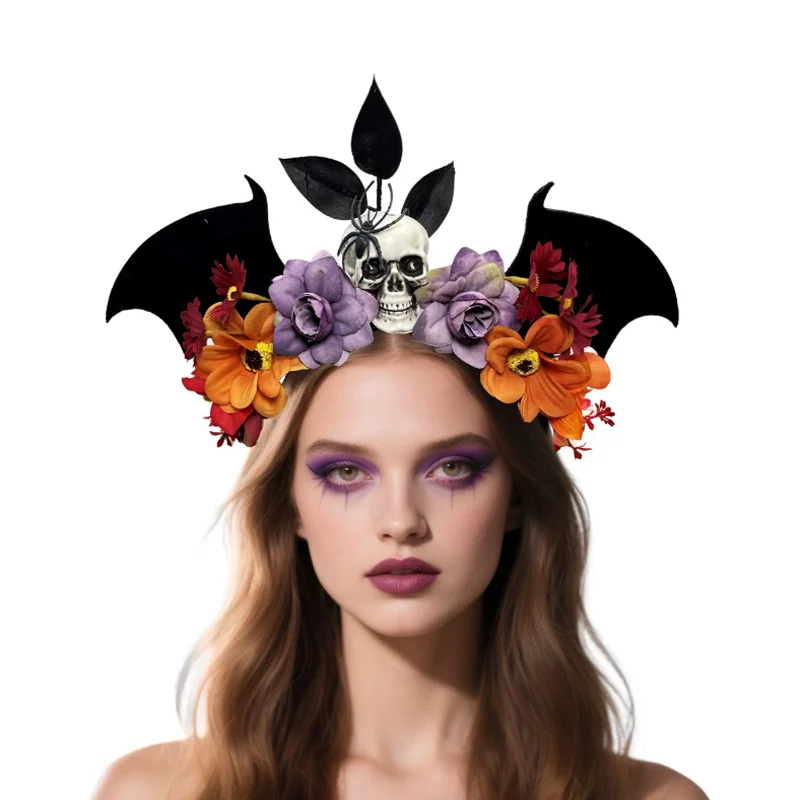 

Halloween Day Black Bat Headband Dead Artificial Flower Skull Hairband Festival Dance Dress Up Headpiece Hair Clip Accessories