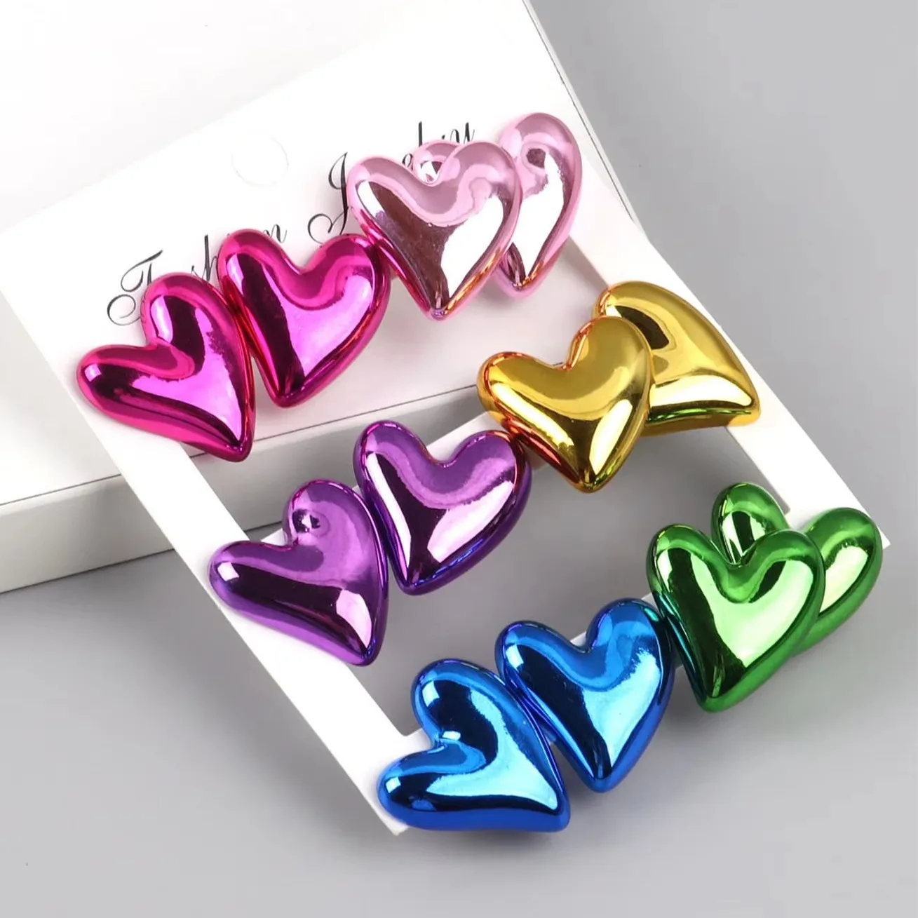 12pcs/set Metallic Color Geometic Acrylic Y2K Stud Earrings for Women Rock Heart Star Bowknot Square Earring Vintage Jewelry