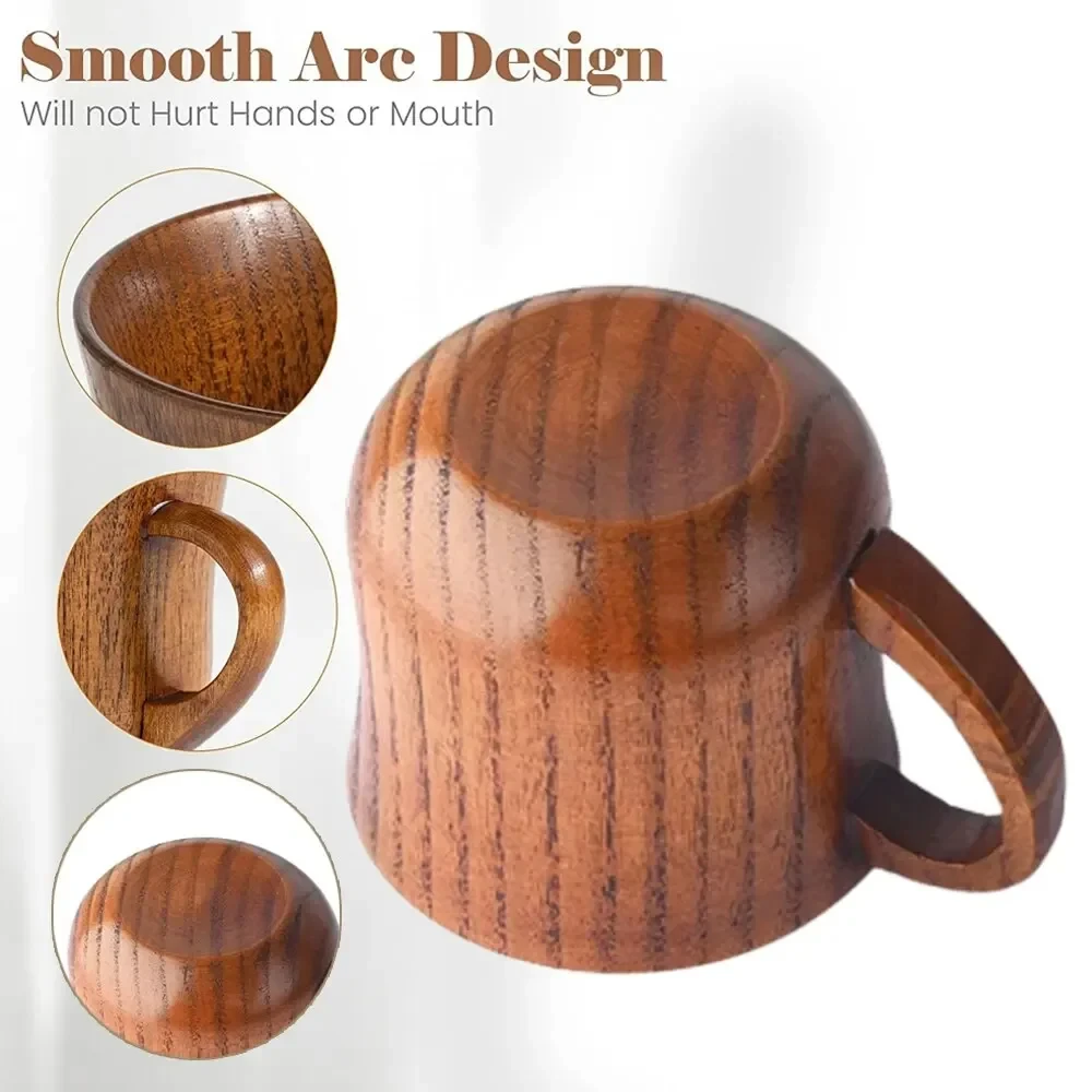 Taza de madera de 130ml, taza de madera maciza con asa, taza de agua y té de madera maciza Sour Jujube, taza tipo trompeta para cocina y sala de estar