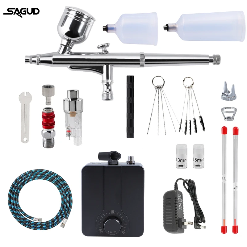 Airbrush with Compressor Kit Dual-Action Spray Gun 0.3mm Nozzle Accessories for Nail Art Model Cake Shoes Painting Airbrush Set