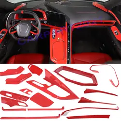18PCS Red Interior Center Console Cover Trim Set Kit For Corvette C8 2020-23