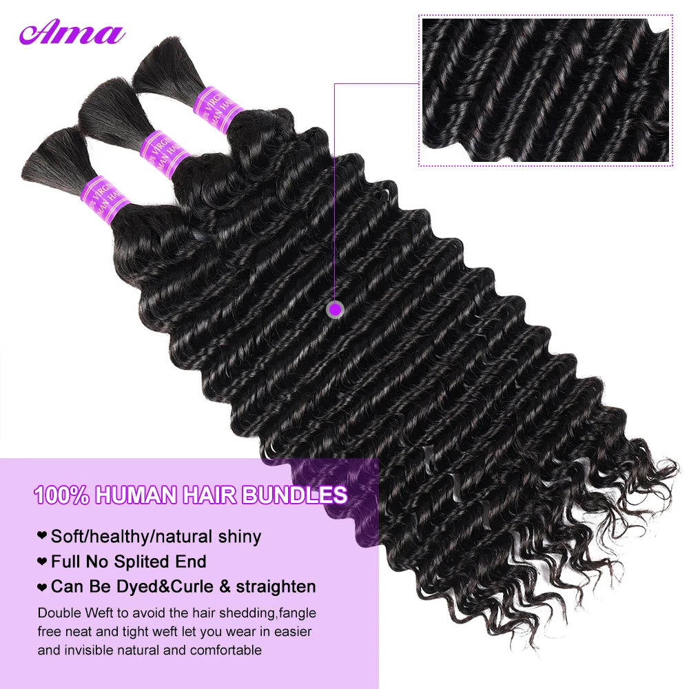 Deep Wave Bulk Human Hair For Braiding 10-28 Inch 100% Unprocessed No Weft Deep Curly Human Hair Extensions 100g/pc