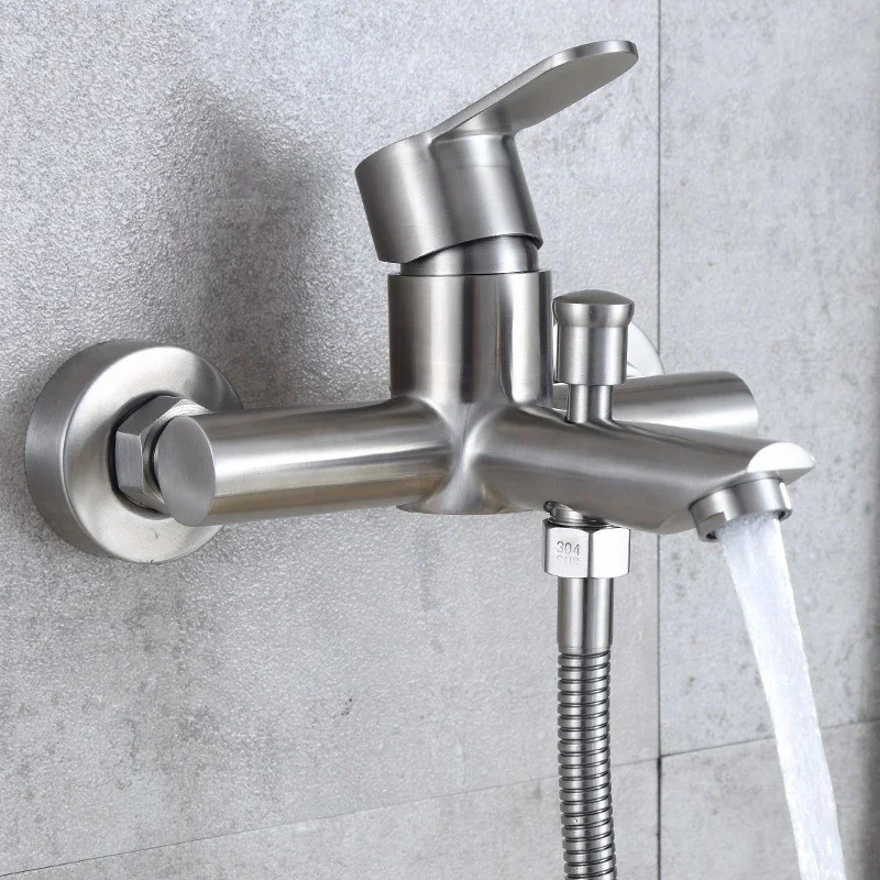 304 Stainless Steel Bathroom Faucet Shower Black Silver Faucet Wall Mounted Bathtub Shower Mixer Tap Shower Faucet Mixer Taps