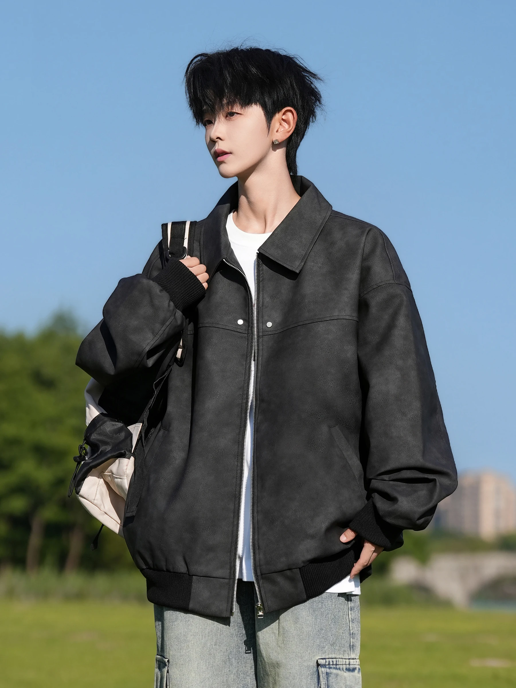 

Мужская замшевая куртка Sli American, весенне-осенний новый модный топ High-End Feeling Cool Guy, свободный крой, длинная застежка-молния