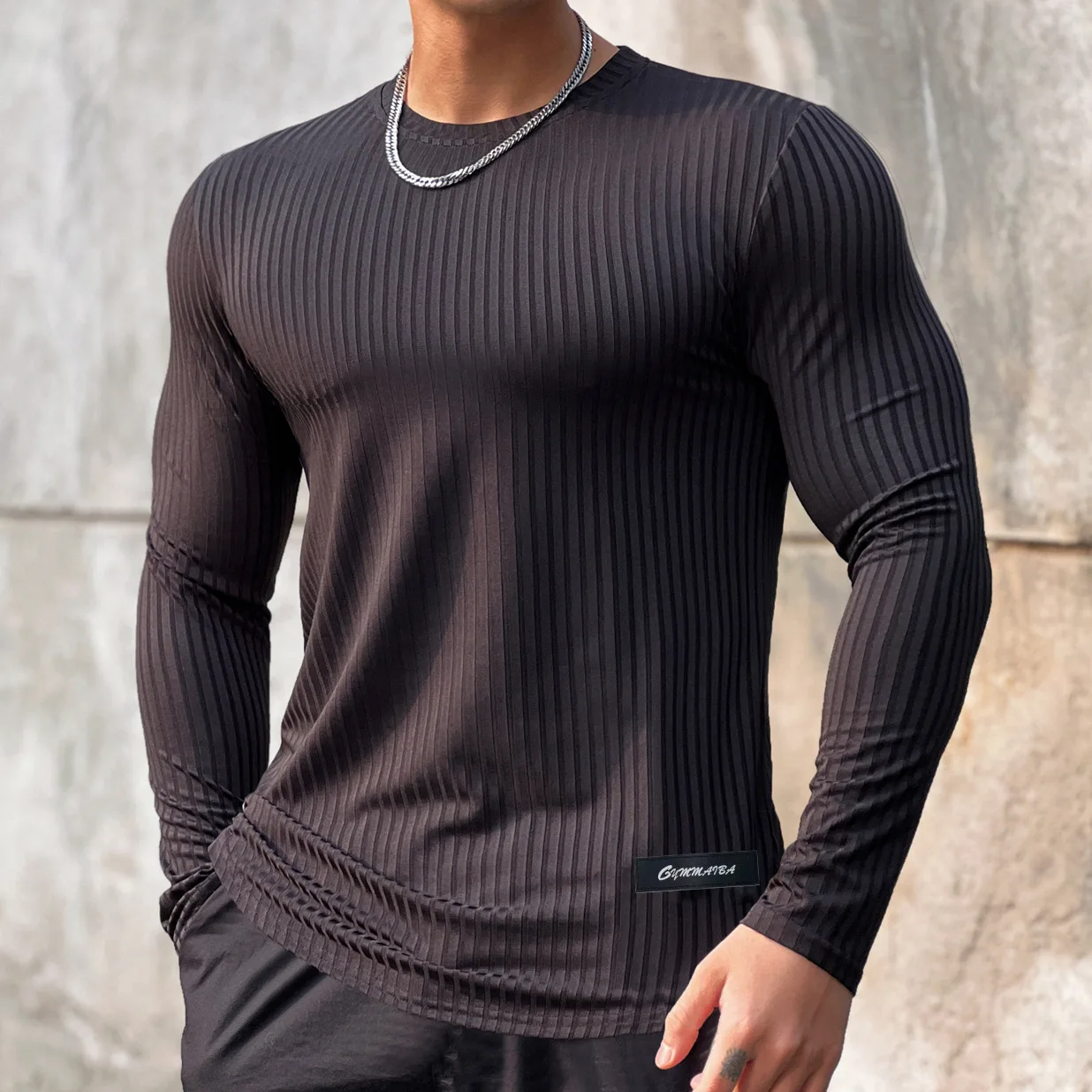 Men\'s Muscle O-Neck Shirts Light Weight Slim Fit Long Sleeve Workout Gym T-Shirts Soft Tees Bodybuilding