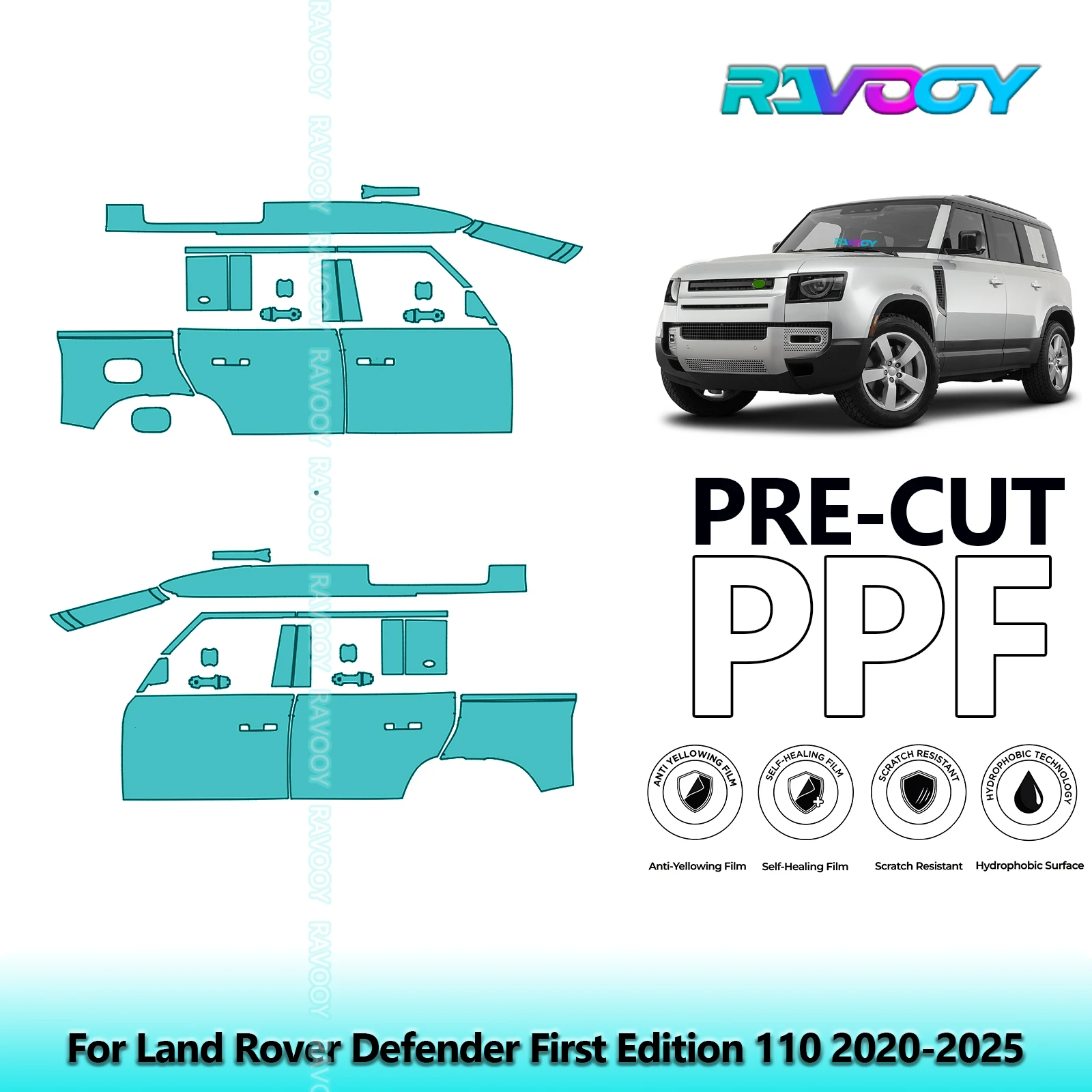 

For Land Rover Defender First Edition 110 2020-2025 8.5mil Pre-Cut PPF Door & A/B Pillar Kit TPU Paint Protection Film Set