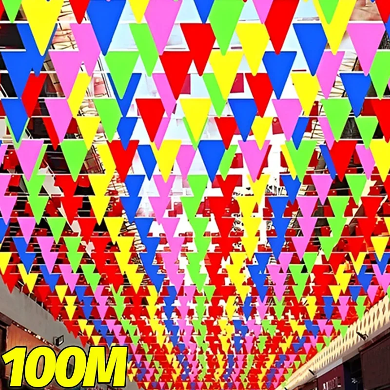 Wholesale Colorful Triangle Flags Rainbow Bunting Pennant Banner Outdoor Garden Decor Festival Wedding Birthday Party Supplies