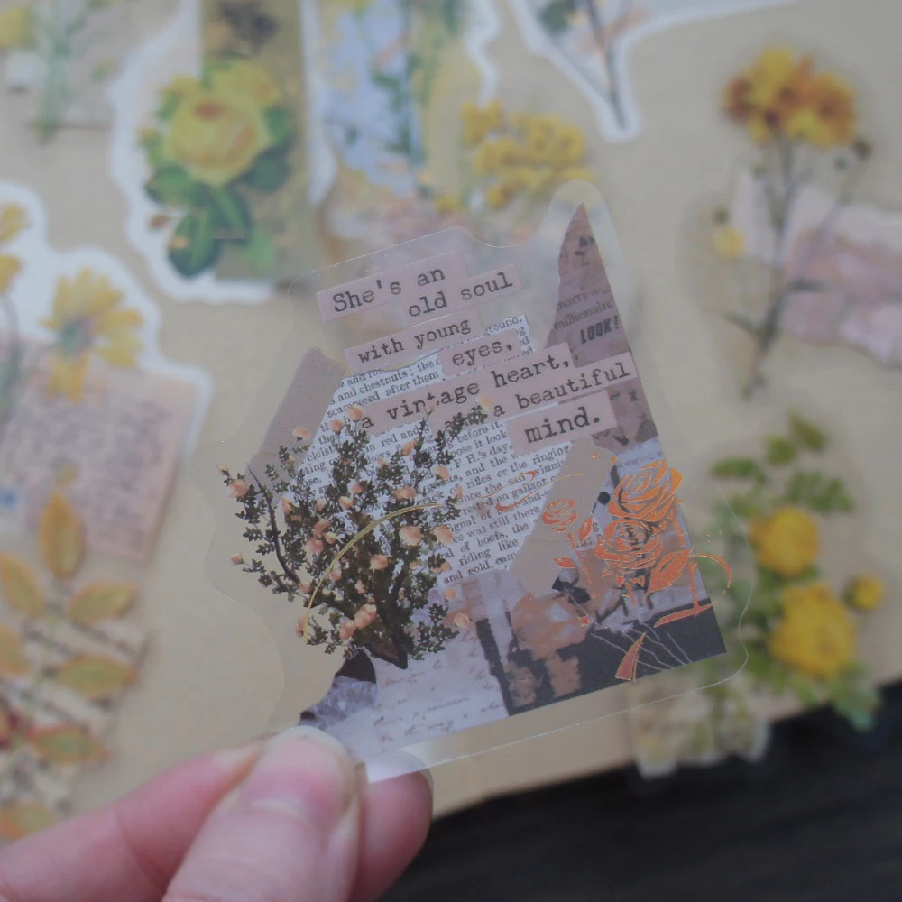 28 قطعة من النباتات الجافة بخط ذهبي مخفي في كتاب ملصق على شكل قصاصات يمكنك صنعه بنفسك علامة تزيين ملصق تعبئة الهدايا