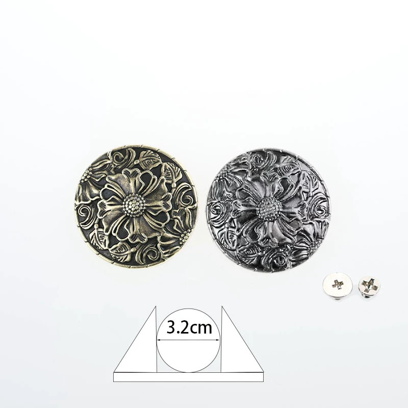 5Pcs Tang Grass Flower Craft Purses Leather Decoration Conchos Buckle Metal Screw Back Buttons Handmade Clothes Accessories