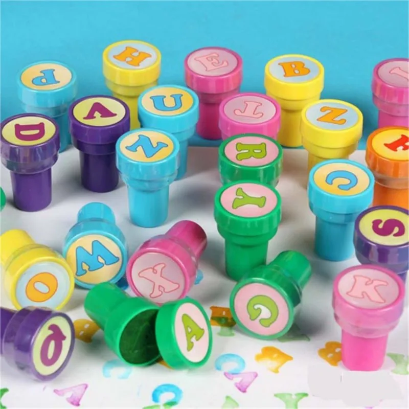 26 English alphabet/lot  Assorted Mini Colorful Rubber Alphabet Letter Stamps for Children,