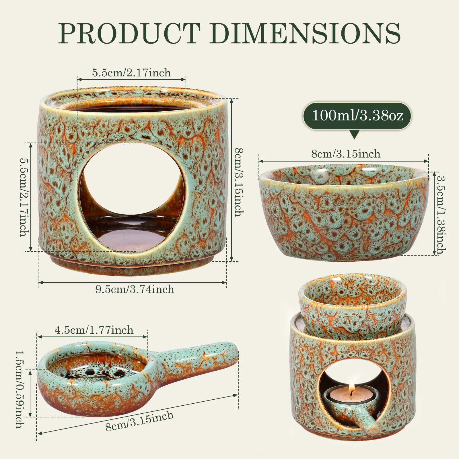 Ceramic Oil Burner Split Essential Oil Burner Wax Melting Burners with Removable Bowl Tea Light Wax Warmer for Home and Tea Room