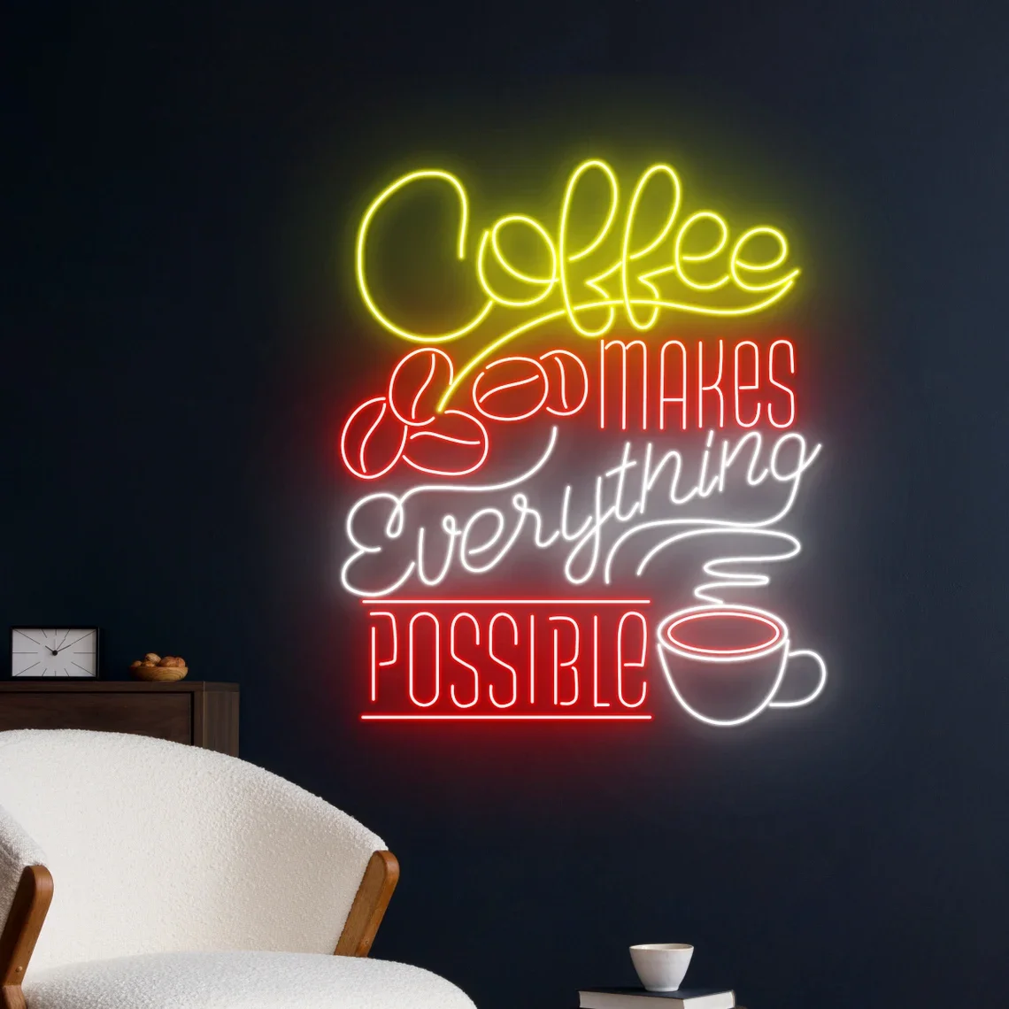 Coffee Makes Everything Possible Neon Sign Coffee Neon Sign Drink Shop Sign Coffee Beans Cup Room Wall Decor