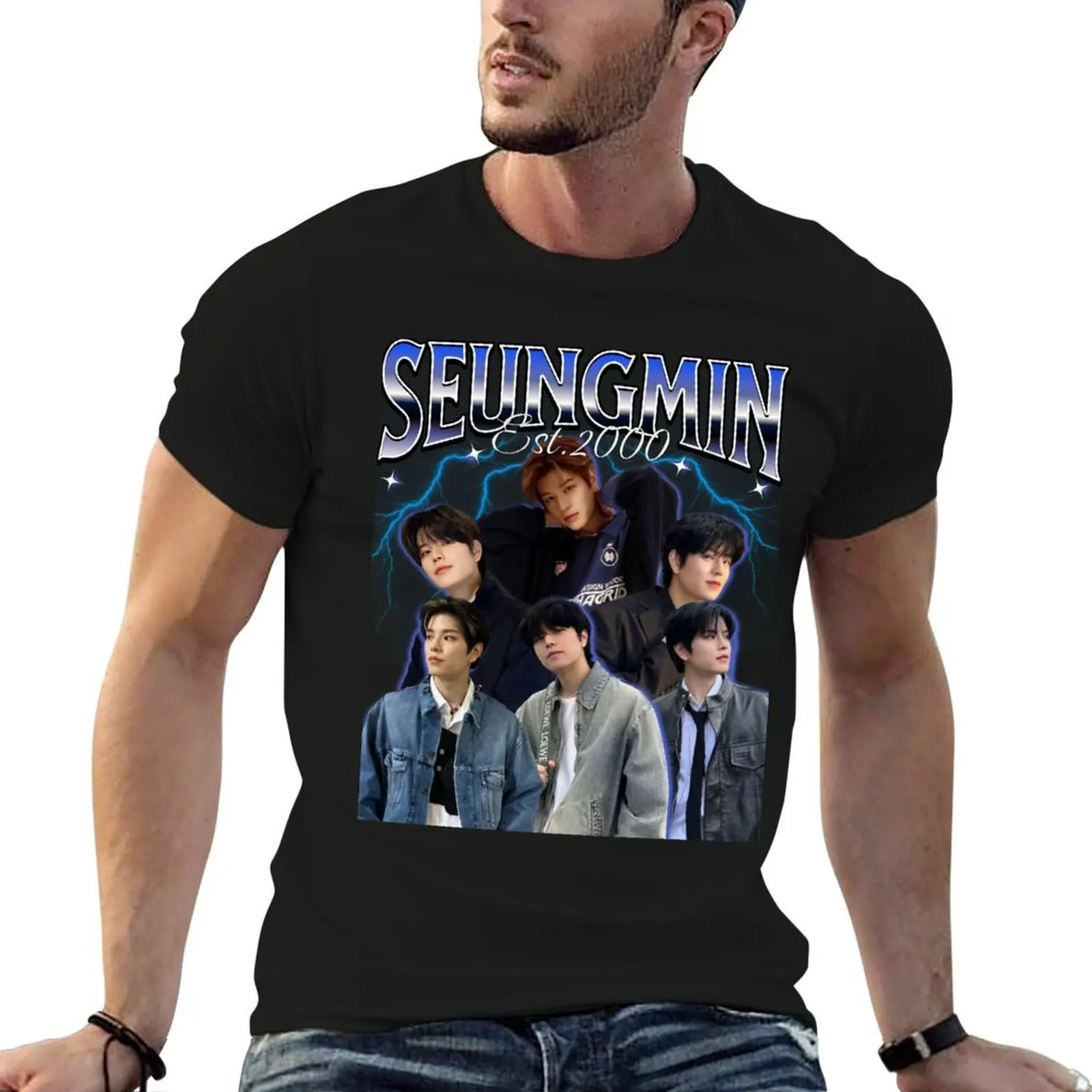 تي شيرت Seungmin 90s تي شيرت مضحك تي شيرت قطني للرجال تي شيرت برسومات