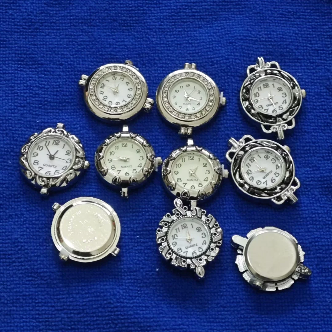 10PCS Mixed of Silver Tone Quartz Watch Face Charms
