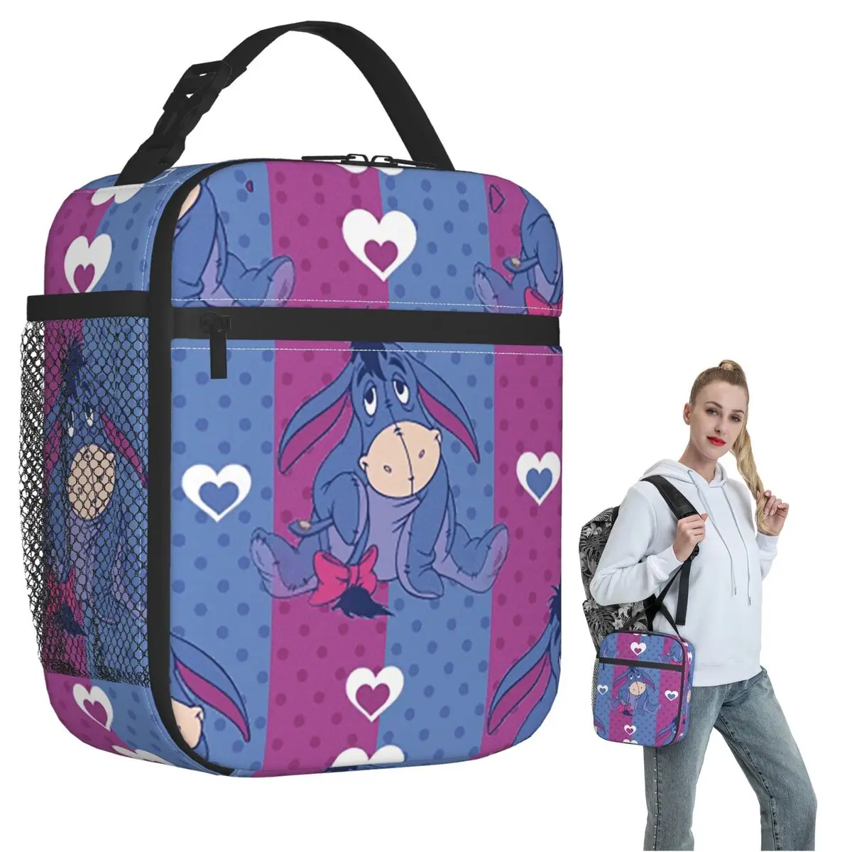 

Winnie The Pooh Eeyore Smile Cartoon Insulated Lunch Bag for Women Kids Leakproof Food Boxes Thermal Lunch Box Tote
