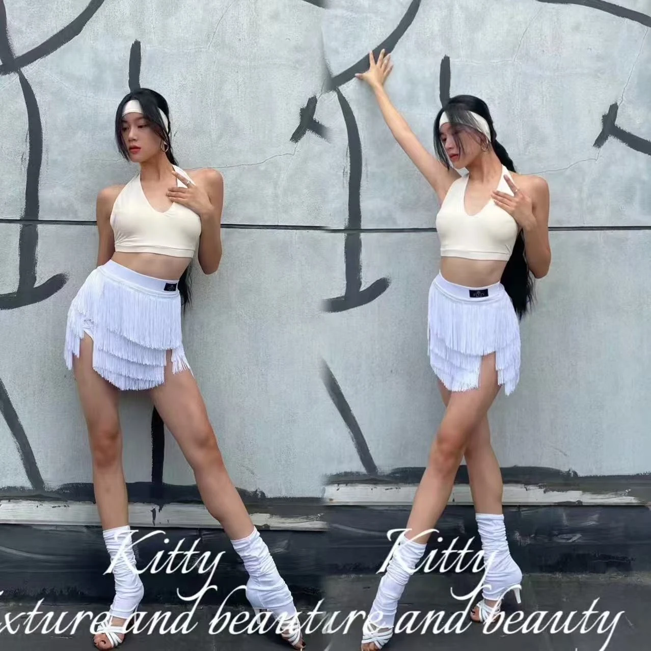 2025 danse latine frange jupe vêtements d'entraînement multicolore glands jupe Costume Chacha Samba danse pratique porter DQL11446