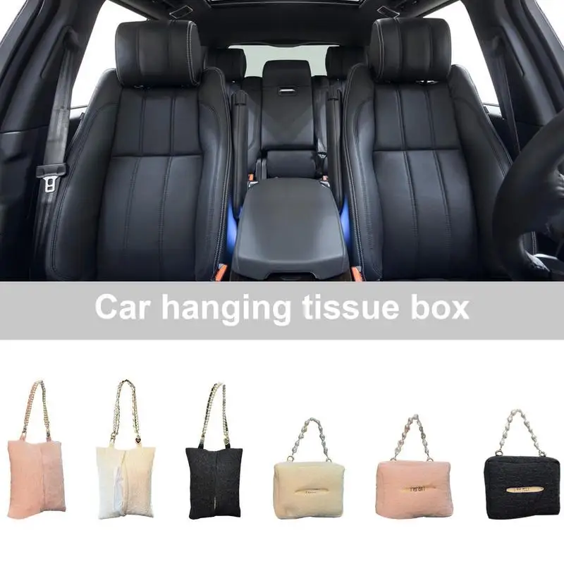 Car Hanging Tissue Bag Seersucker Fabric Small And Fresh Hanging Storage Bag Napkin Paper Dispenser Wipe Case For Car Vehicles