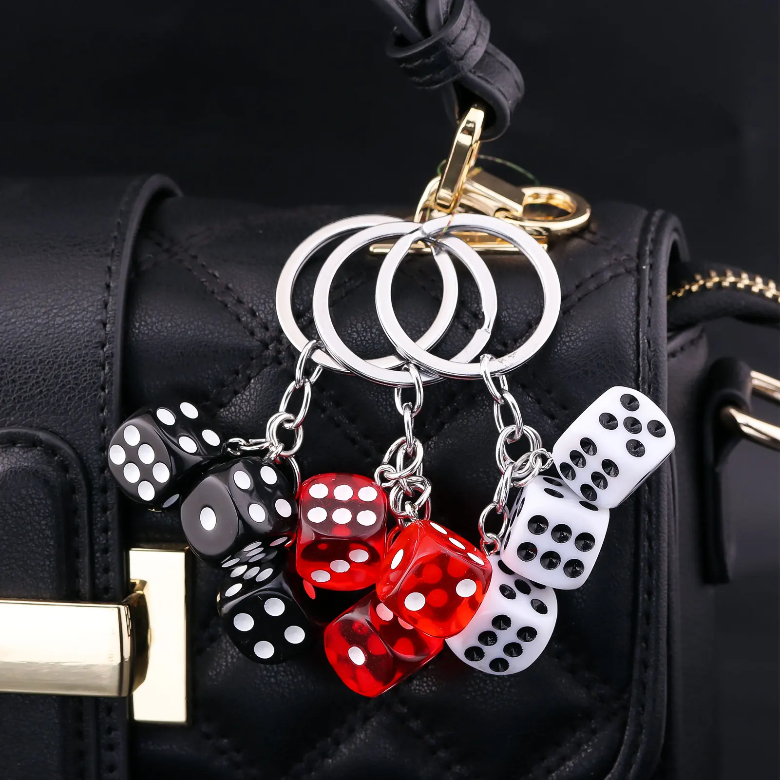 Creative Small Accessory for Car Keychain Mini Pendant Backpack Hangings Keyring Originality Acrylic Dice Key Chain Ring Gift