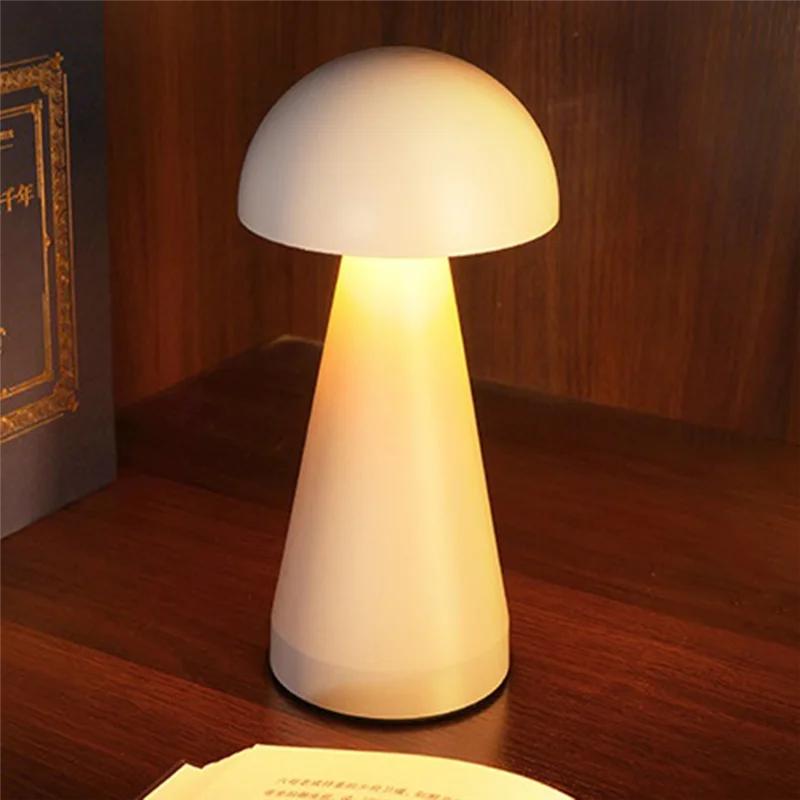 ABZL LED Lampu Meja Jamur Isi Ulang Lampu Samping Tempat Tidur Desktop untuk Kamar Anak-anak Lampu Kontrol Sentuh Waktu Tidur Lucu