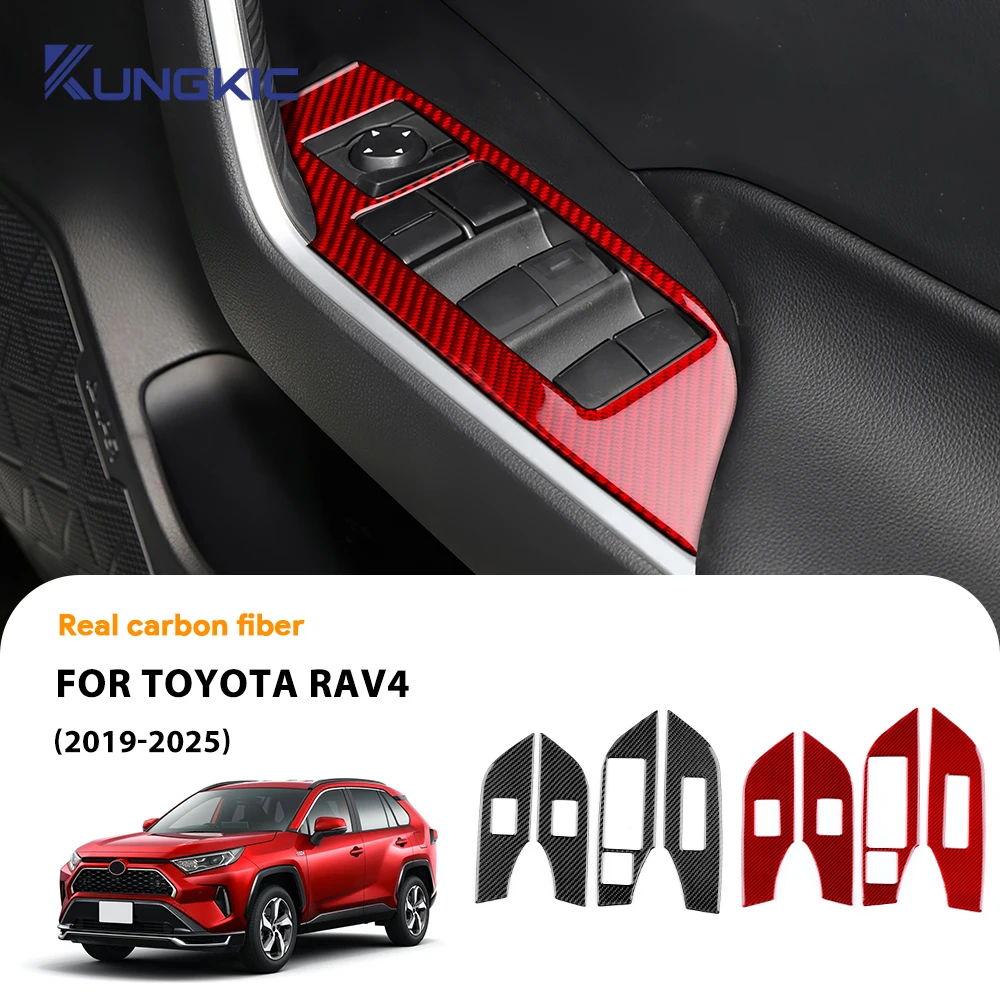 

Для Toyota RAV4 XA50 Hybrid 2019 2020 2021 2022 2023-2025 Наклейка на панель управления подъемом окна автомобиля из настоящего мягкого углеродного волокна