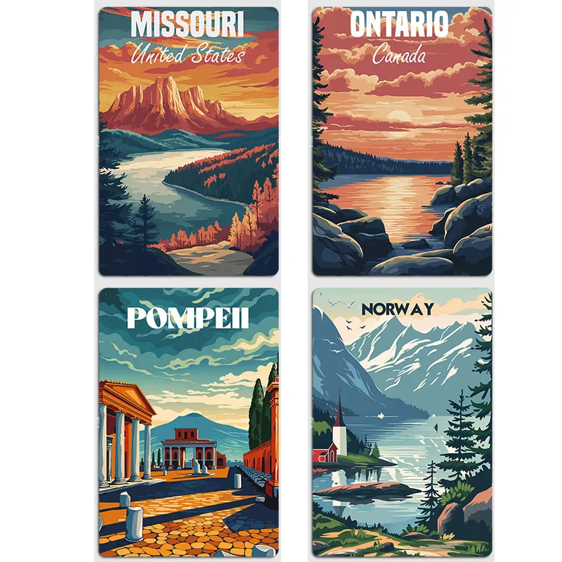 Missouri Pompeii Ruins Ontario Norwegian Fjordscape Travel Retro Posters Metal Sign Poster Bar Wall Home Decor Room Decoration