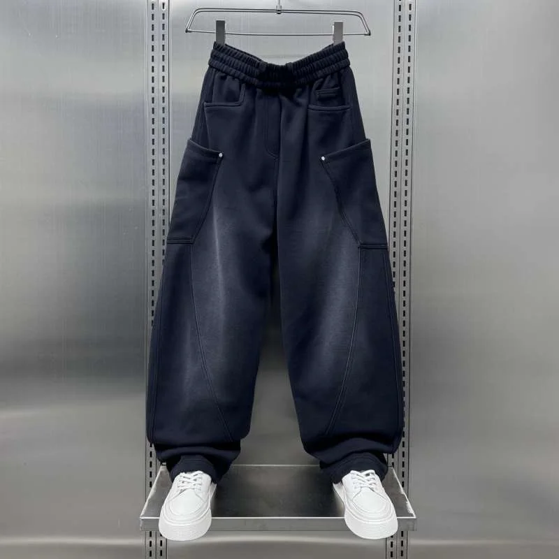

plus Size 300 Pou Women's Wide Leg Straight Cut Sports Pants Multiple kets Trendy adient Color Casual Long Trousers