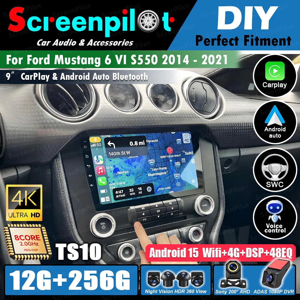 Reproductor de Video Estéreo para Auto Android 16DSP PARA Ford Mustang 6 VI S550 2014 - 2021 Sistema de Navegación GPS WIFI Reproductor Multimedia de Video