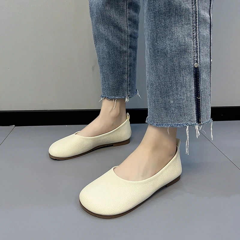 New Women Slip-on Leather Loafers Ladies Casual Round Toe Cute Flats Sneakers Spring Autumn Fashion Ballet Shoes Zapatos Mujer