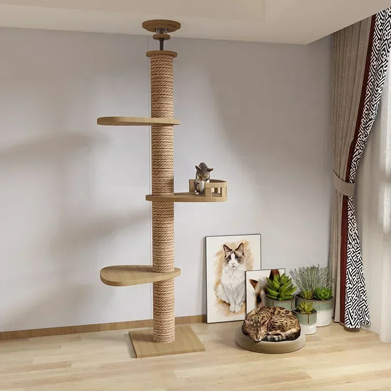 Cat Climbing Pole Sisal Large Frame Kitty Nest Cat Tree Integrated Kitten Scratcher  Board Solid Wood Jumping Platform Cat Toys