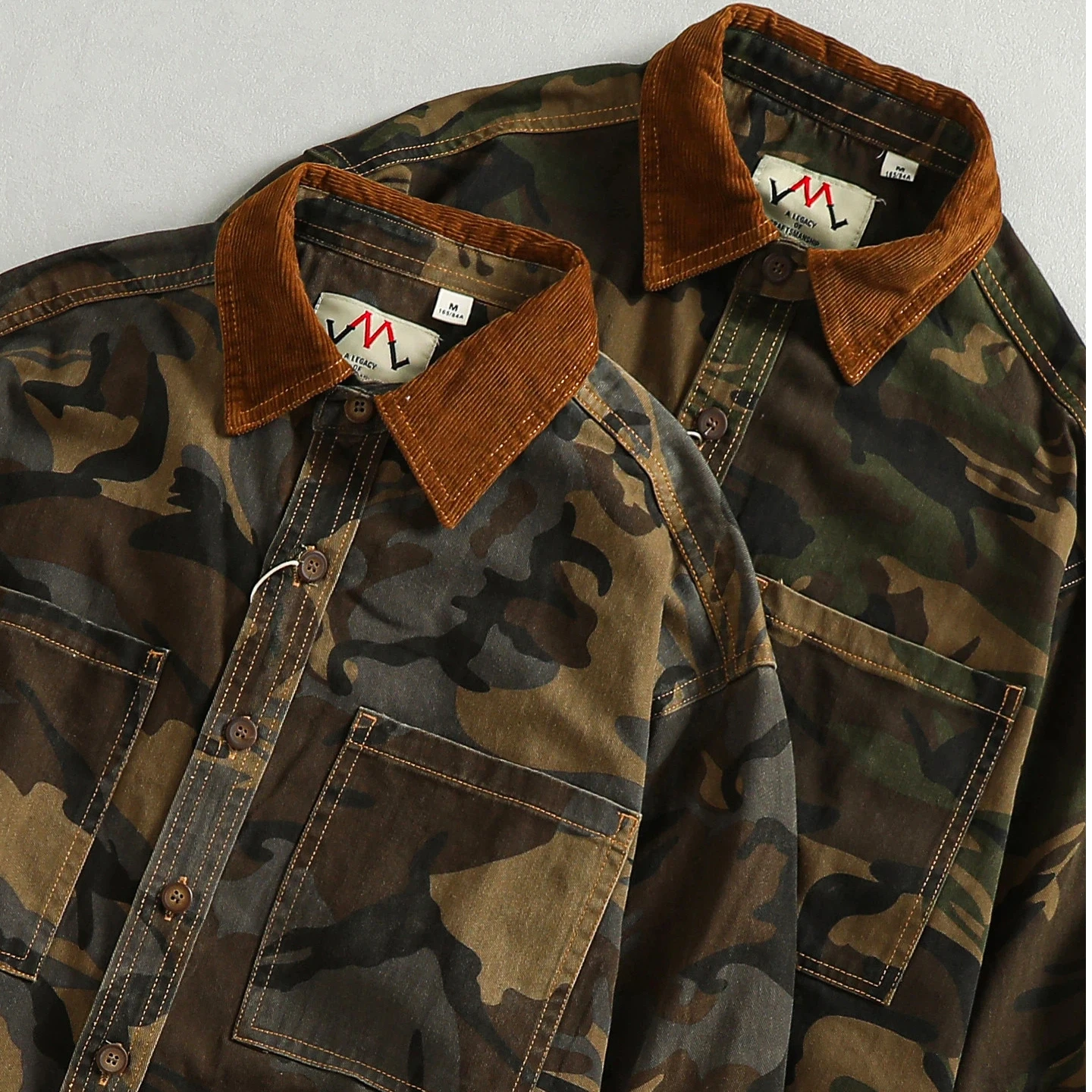 100% cotton heavyweight washed distressed work shirt men's patchwork khaki trendy shirt jacket