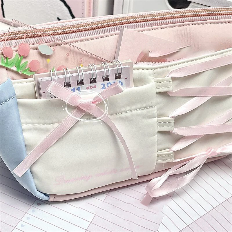 Sweet Portable Pencil Case Creative Simple Stationery Bag Large Capacity Ballet Style Pen Bag Multifunctional Storage Bag