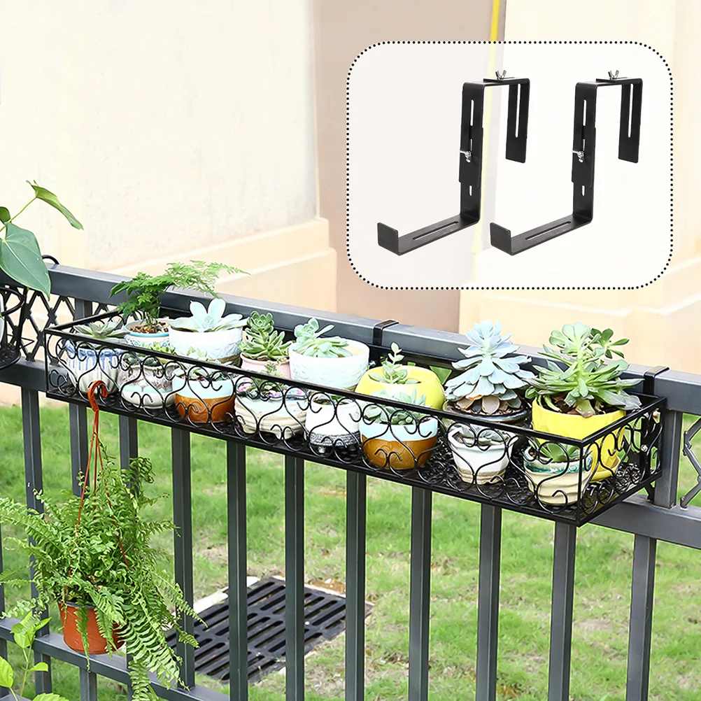 4 PCS Railing Plant Pot Bracket Flower Pots Deck Mount Hook up Holder Planter Shelf Iron Hanger for Stand