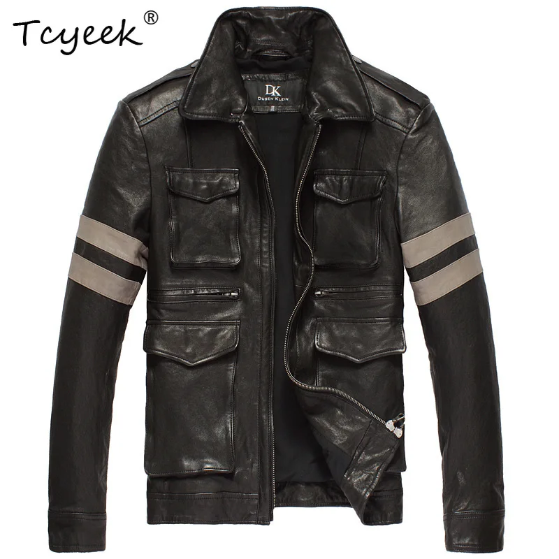 

Tcyeek Куртка из натуральной овчины, мужская весенне-осенняя одежда, мужские пальто, мотоциклетные куртки 2024, шикарная куртка Мужская