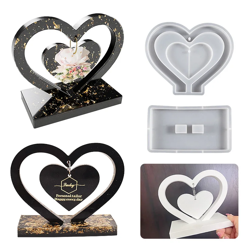 Love Heart Shaped Photo Frame Mold Pendant Desktop Ornament Picture Display Silicone Mold Mirror Resin Mold Jewelry Making Craft