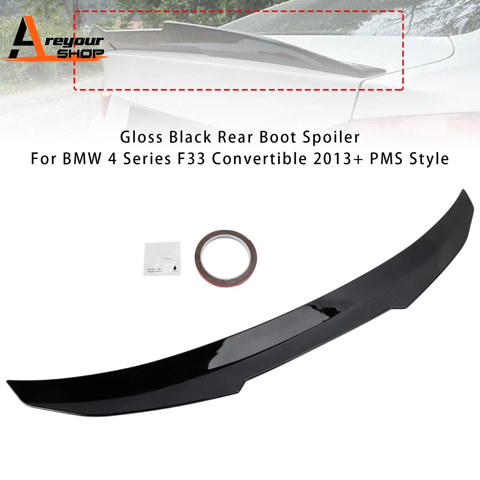 

Gloss Black Rear Boot Spoiler for BMW 4 Series F33 Convertible 2013+ PMS Style