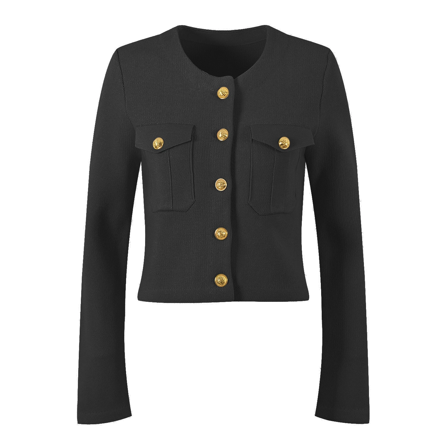 

Ele Parisian Sle ort Wool Blend Jaet with Gold Button round Ne Long Sve Women's Faion Open Cardigan