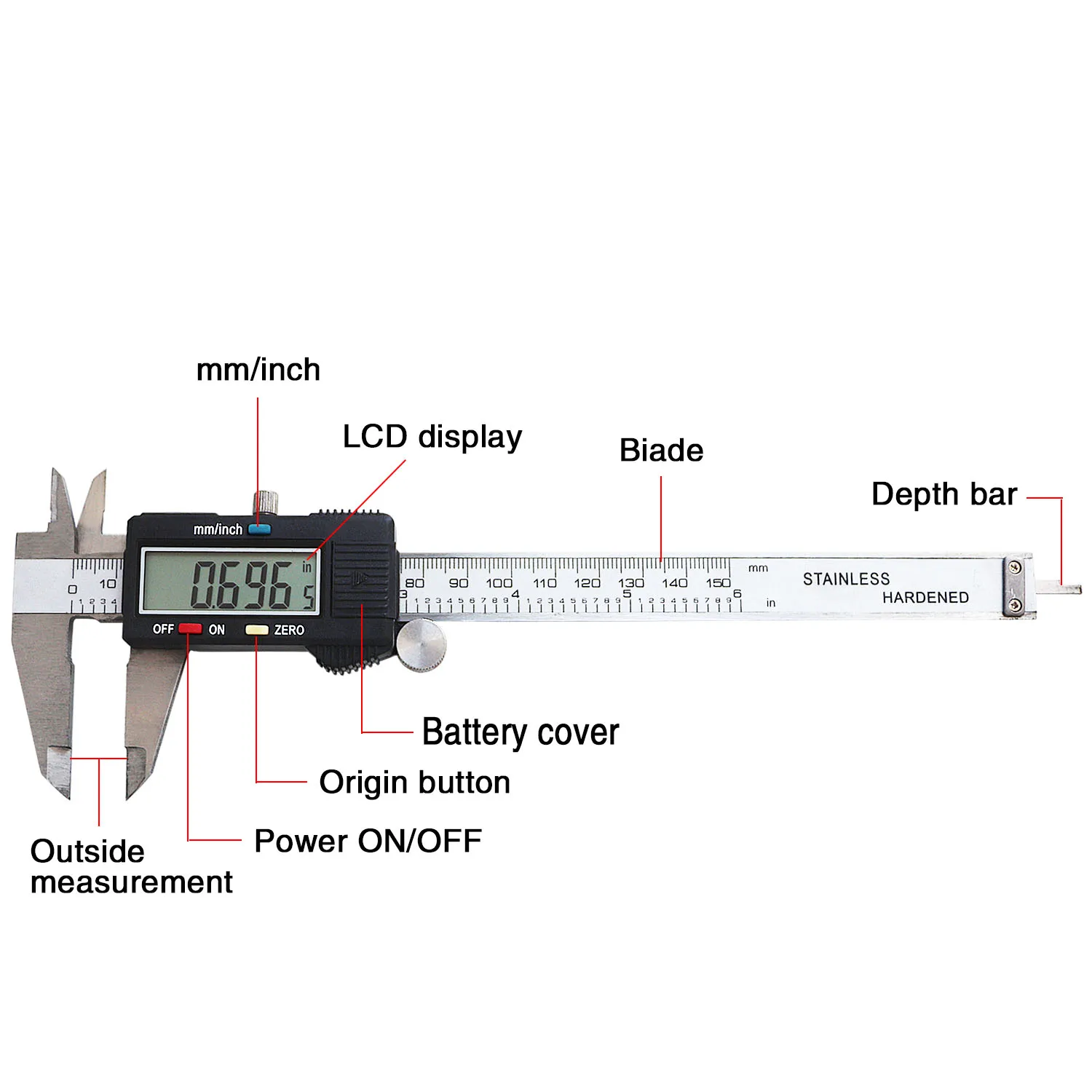 Digital Metal Caliper Stainless Steel - Electronic Vernier Calipers Micrometer Measuring Toolgauge Instrument 0-150MM