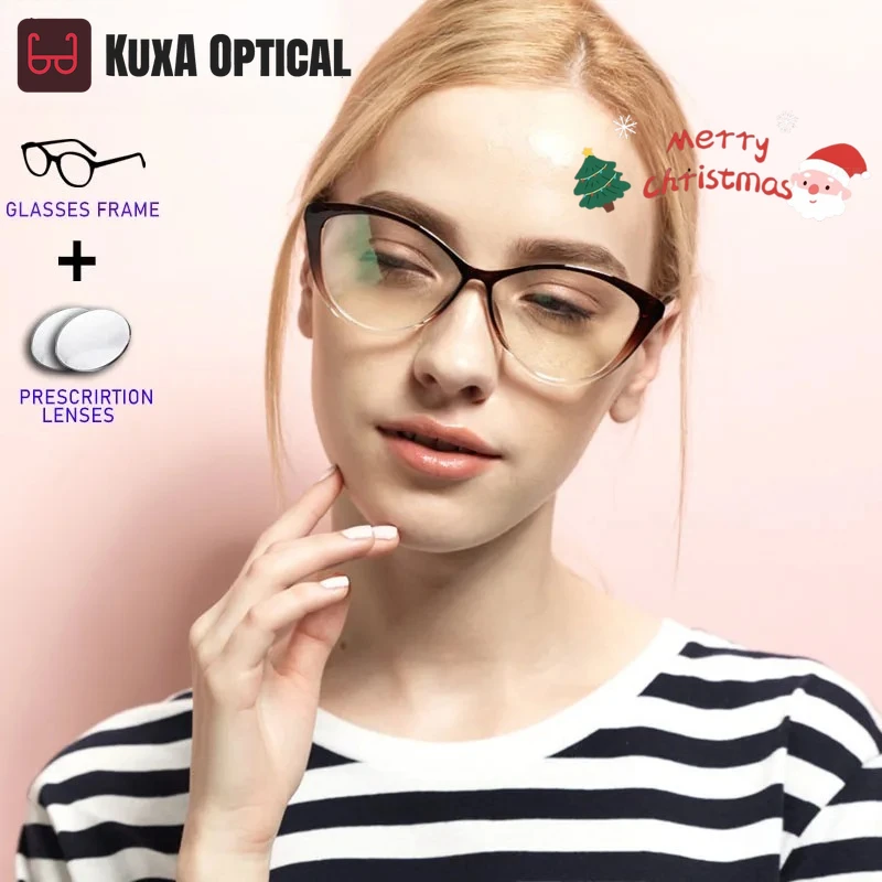 

KUXA модные очки Cat TR90, женские очки по рецепту, прогрессивные линзы для близорукости и дальнозоркости, оптический фильтр для чтения, синий свет