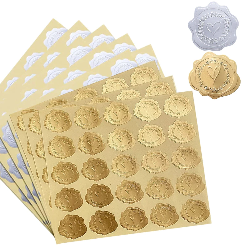 

50/25Pcs Gold Silver Embossed Heart Sticker, Thank You Envelope Sealing Sticker for Wedding Party Invitation Card, Postcard Gift