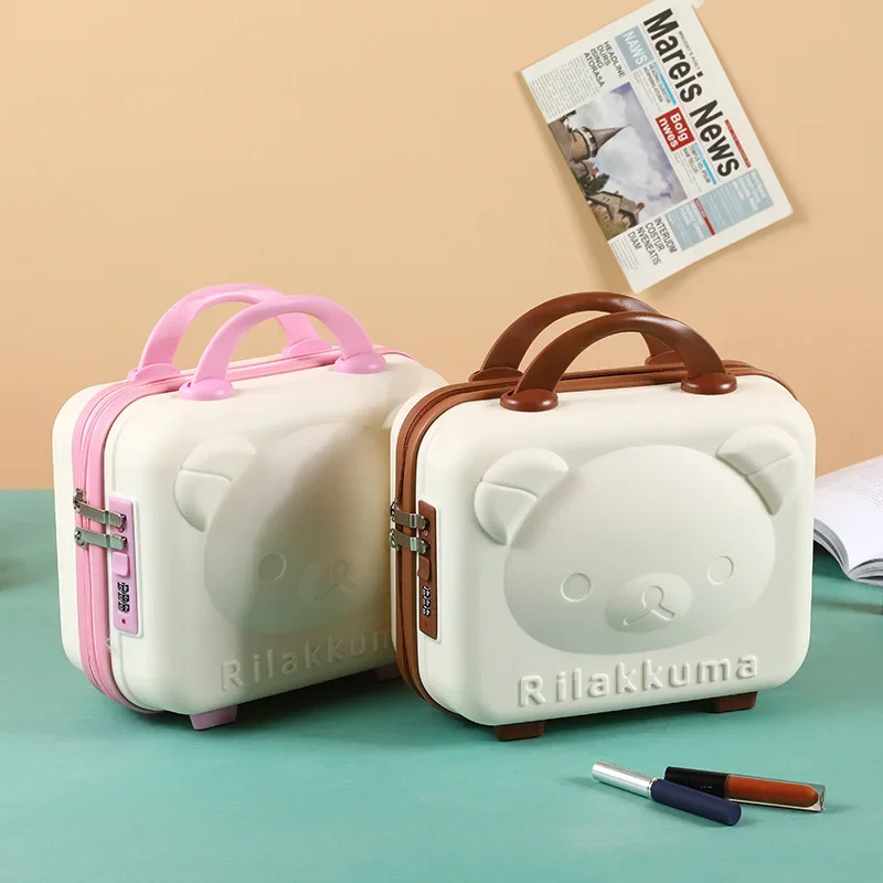 14 Inch Portable Luggage Bag Cosmetic Box Cute Bears Portable Storage Makeup Box Travel Suitcase Zipper Password Lock Bag