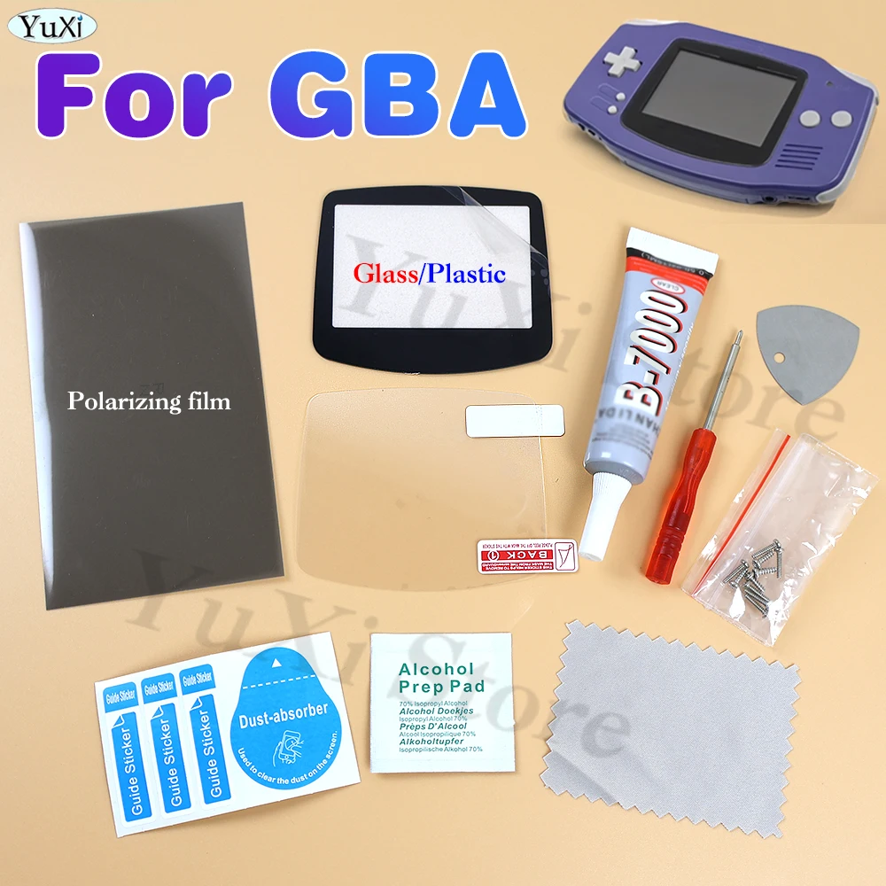 

Screen Lens For Gameboy Advance GBA Screen Polarizing Film Protective Film Tempered Glass Plastic Lens Cover Screw Tools Repair