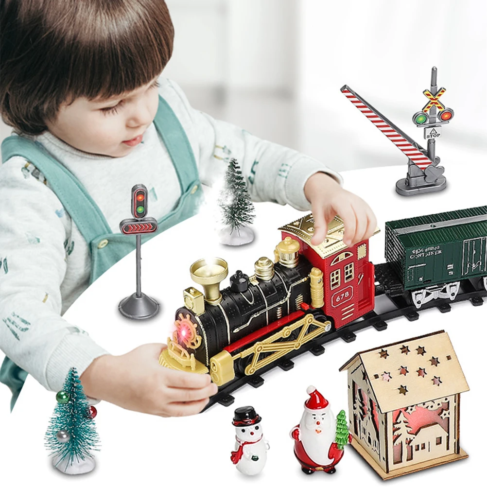 Electric Christmas Train Toy Set Car Railway Tracks Steam Locomotive Engine Diecast Model Educational Game Boy Toys For Children