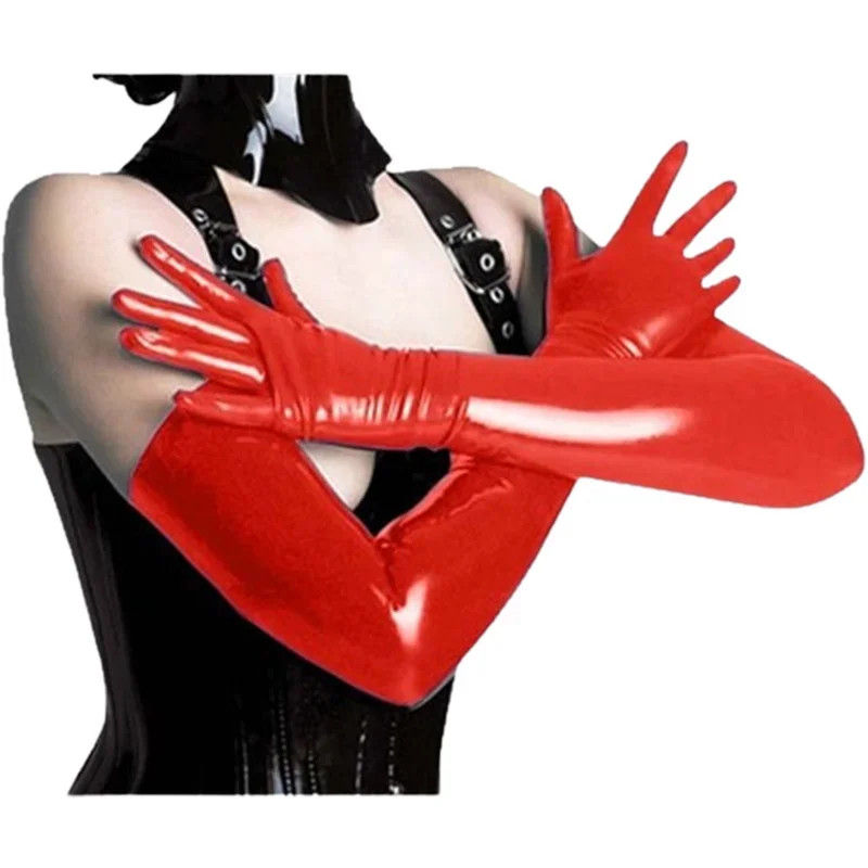 Women Latex Gloves Sexy Seductive Bright Faux Patent Leather Stretch Long Mittens Sex Clothes Female Catsuit Erotic Wetlook Wear