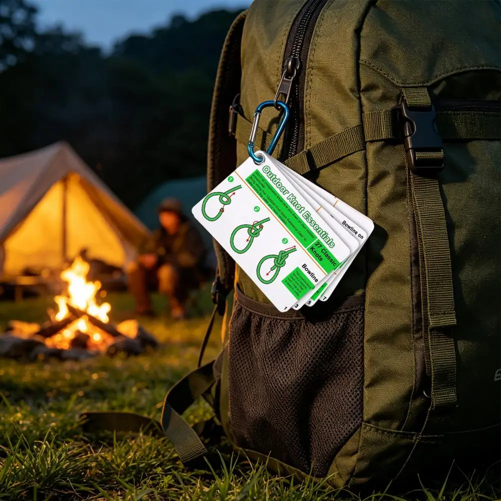 Knot Pocket Guide Cards With Carabiner 27 Classic Knots Reference Card For Outdoor Camping Climbing Backpacking Rope Knot Tying